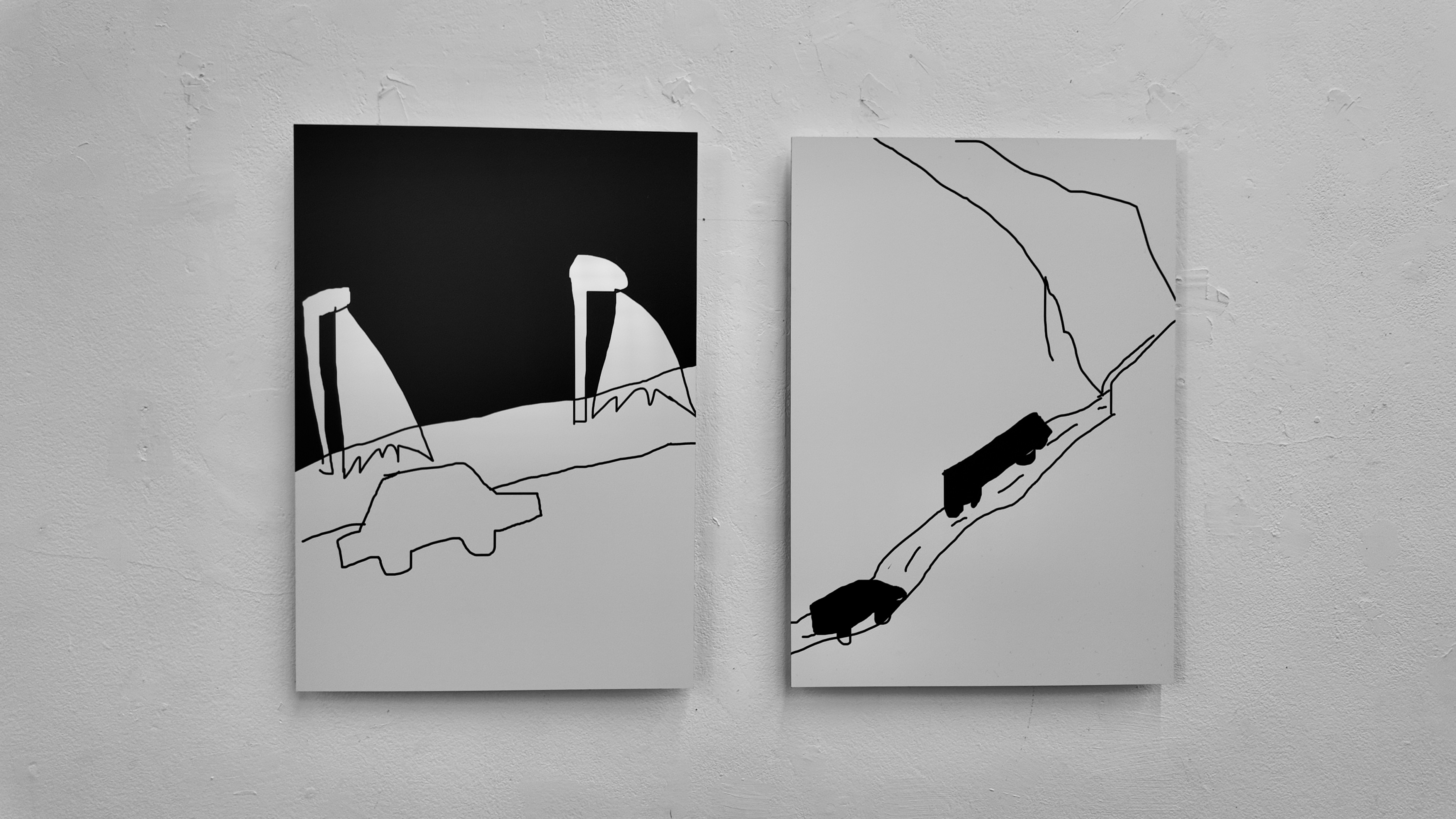 Selection of trackpad drawings uv-printed on dibond